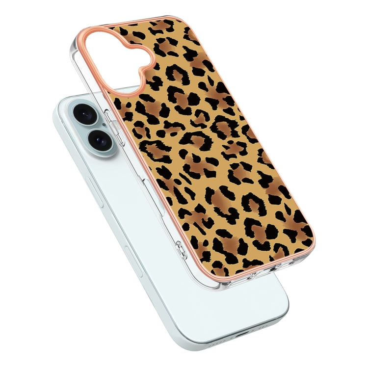 For iPhone 16 Electroplating Marble Dual-side IMD Phone Case(Leopard Print) - iPhone 16 Cases by buy2fix | Online Shopping UK | buy2fix