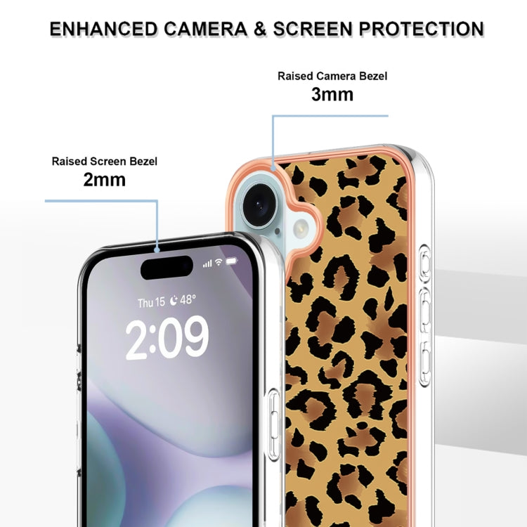 For iPhone 16 Electroplating Marble Dual-side IMD Phone Case(Leopard Print) - iPhone 16 Cases by buy2fix | Online Shopping UK | buy2fix