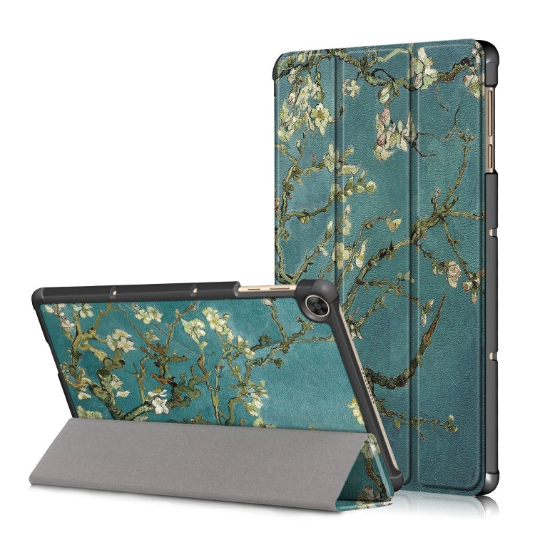 For Honor Pad 7 10.1inch/X8/X8 Lite Custer Painted Painted 3-folding Holder Tablet PC Leather Case(Apricot Blossom) - Honor by buy2fix | Online Shopping UK | buy2fix