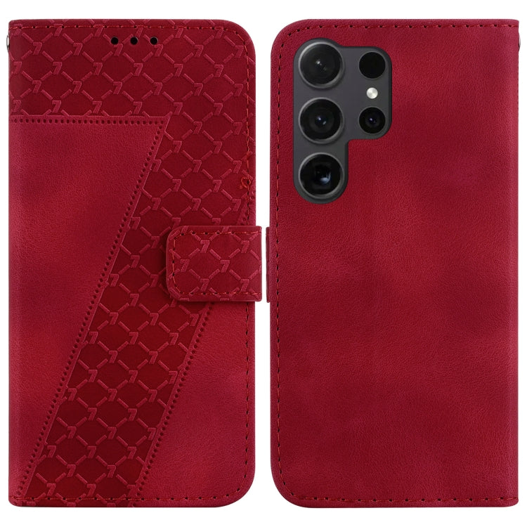 For Samsung Galaxy S24 Ultra 5G 7-shaped Embossed Leather Phone Case(Red) - Galaxy S24 Ultra 5G Cases by buy2fix | Online Shopping UK | buy2fix