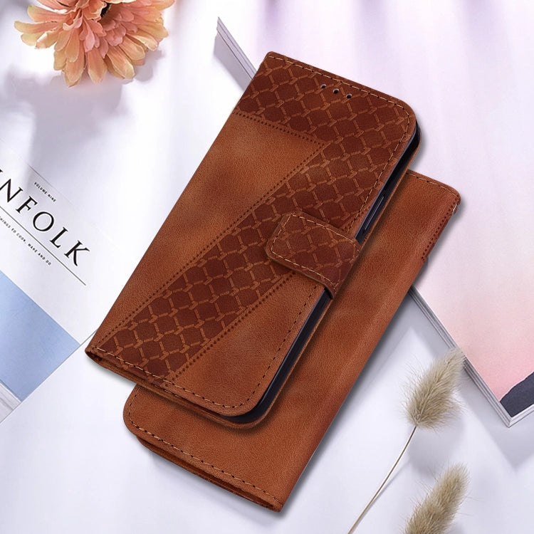 For OPPO Reno11 F Global 7-shaped Embossed Leather Phone Case(Brown) - Reno11 F Cases by buy2fix | Online Shopping UK | buy2fix