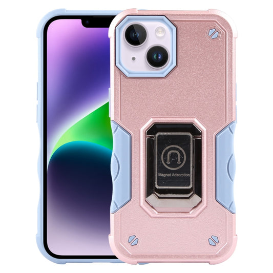 For iPhone 15 Ring Holder Non-slip Shockproof Armor Phone Case(Rose Gold) - iPhone 15 Cases by buy2fix | Online Shopping UK | buy2fix