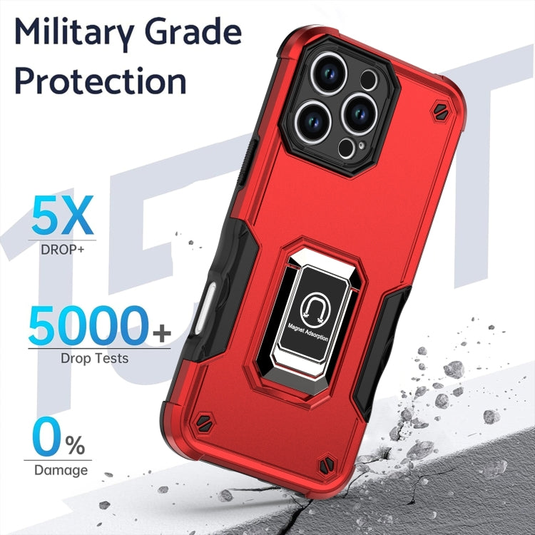 For iPhone 16 Pro Max Ring Holder Non-slip Shockproof Armor Phone Case(Red) - iPhone 16 Pro Max Cases by buy2fix | Online Shopping UK | buy2fix