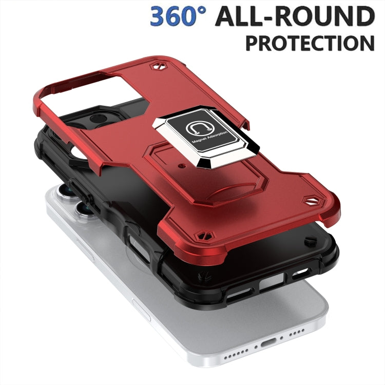 For iPhone 16 Pro Ring Holder Non-slip Shockproof Armor Phone Case(Red) - iPhone 16 Pro Cases by buy2fix | Online Shopping UK | buy2fix