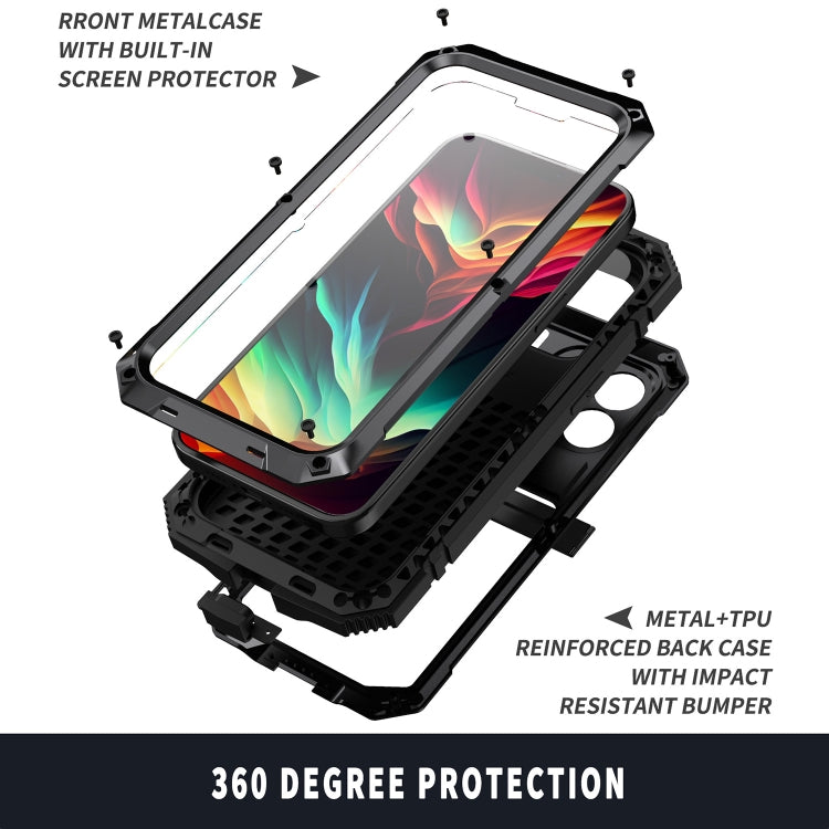 For iPhone 15 Pro R-JUST Shockproof Life Waterproof Dust-proof Metal + Silicone Phone Case with Holder(Black) - iPhone 15 Pro Cases by R-JUST | Online Shopping UK | buy2fix