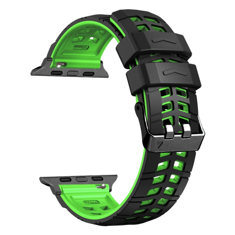 For Apple Watch Ultra 49mm Twill Dual-row Buckle Silicone Watch Band(Black Green) - Watch Bands by buy2fix | Online Shopping UK | buy2fix