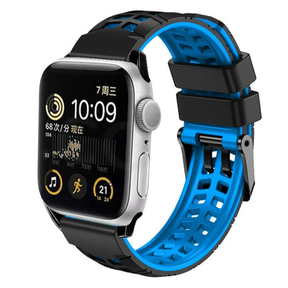 For Apple Watch Series 8 41mm Twill Dual-row Buckle Silicone Watch Band(Black Blue) - Watch Bands by buy2fix | Online Shopping UK | buy2fix