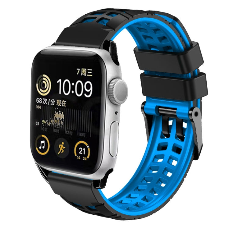 For Apple Watch Series 8 45mm Twill Dual-row Buckle Silicone Watch Band(Black Blue) - Watch Bands by buy2fix | Online Shopping UK | buy2fix