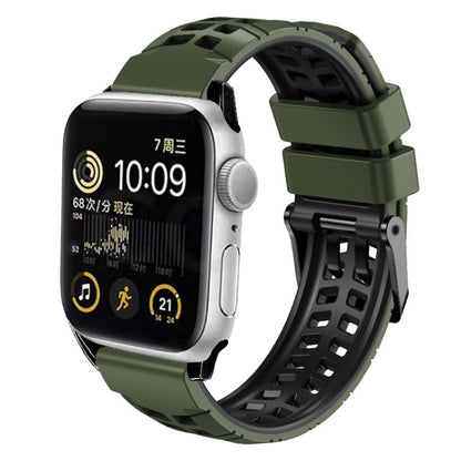 For Apple Watch Series 8 45mm Twill Dual-row Buckle Silicone Watch Band(Army Green Black) - Watch Bands by buy2fix | Online Shopping UK | buy2fix