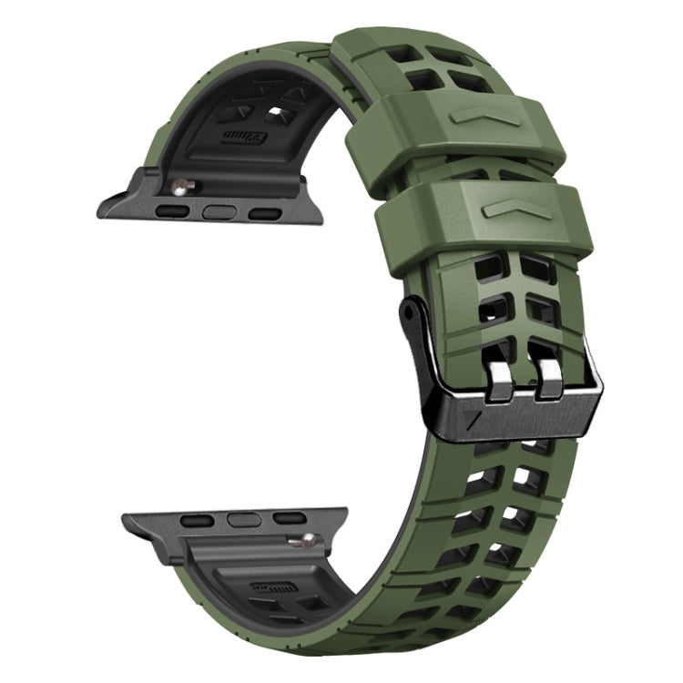 For Apple Watch SE 2022 44mm Twill Dual-row Buckle Silicone Watch Band(Army Green Black) - Watch Bands by buy2fix | Online Shopping UK | buy2fix