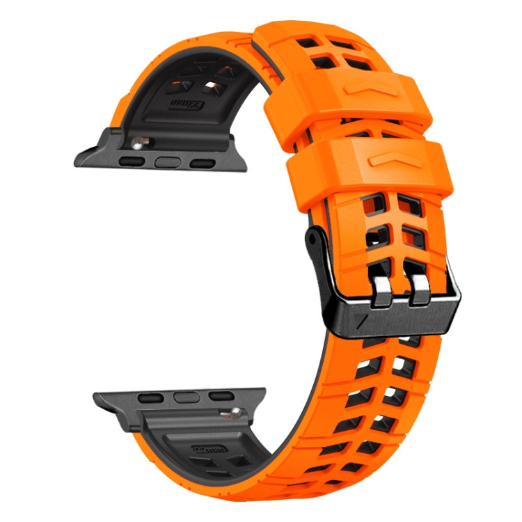 For Apple Watch Series 7 45mm Twill Dual-row Buckle Silicone Watch Band(Orange Black) - Watch Bands by buy2fix | Online Shopping UK | buy2fix