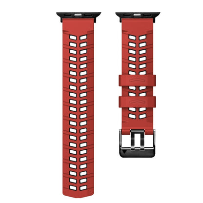 For Apple Watch Series 3 42mm Twill Dual-row Buckle Silicone Watch Band(Red Black) - Watch Bands by buy2fix | Online Shopping UK | buy2fix