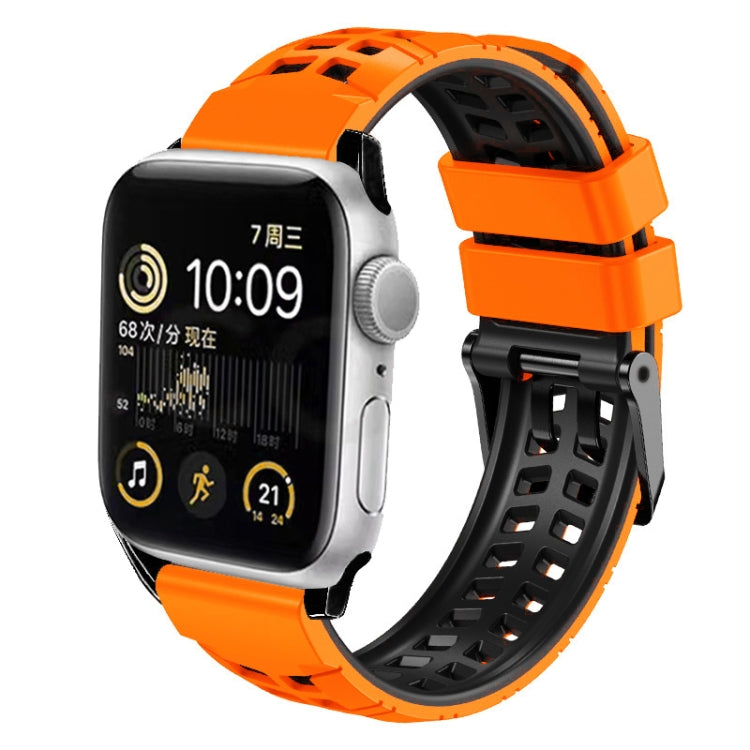 For Apple Watch 42mm Twill Dual-row Buckle Silicone Watch Band(Orange Black) - Watch Bands by buy2fix | Online Shopping UK | buy2fix