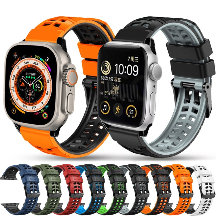 For Apple Watch Series 9 45mm Twill Dual-row Buckle Silicone Watch Band(Orange Black) - Watch Bands by buy2fix | Online Shopping UK | buy2fix