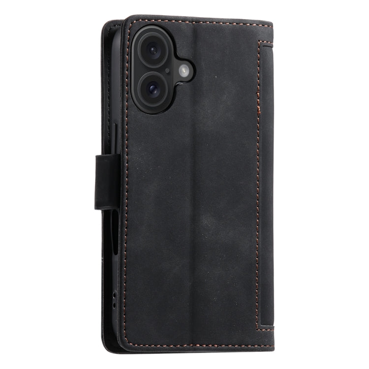 For iPhone 16 Retro Splicing Horizontal Flip Leather Phone Case(Black) - iPhone 16 Cases by buy2fix | Online Shopping UK | buy2fix