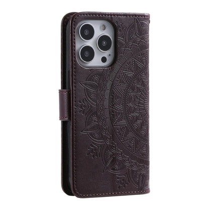 For iPhone 16 Pro Totem Flower Embossed Leather Phone Case(Brown) - iPhone 16 Pro Cases by buy2fix | Online Shopping UK | buy2fix