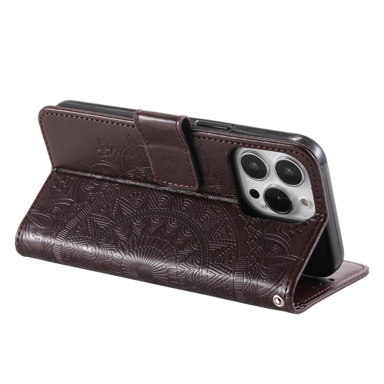 For iPhone 16 Pro Totem Flower Embossed Leather Phone Case(Brown) - iPhone 16 Pro Cases by buy2fix | Online Shopping UK | buy2fix