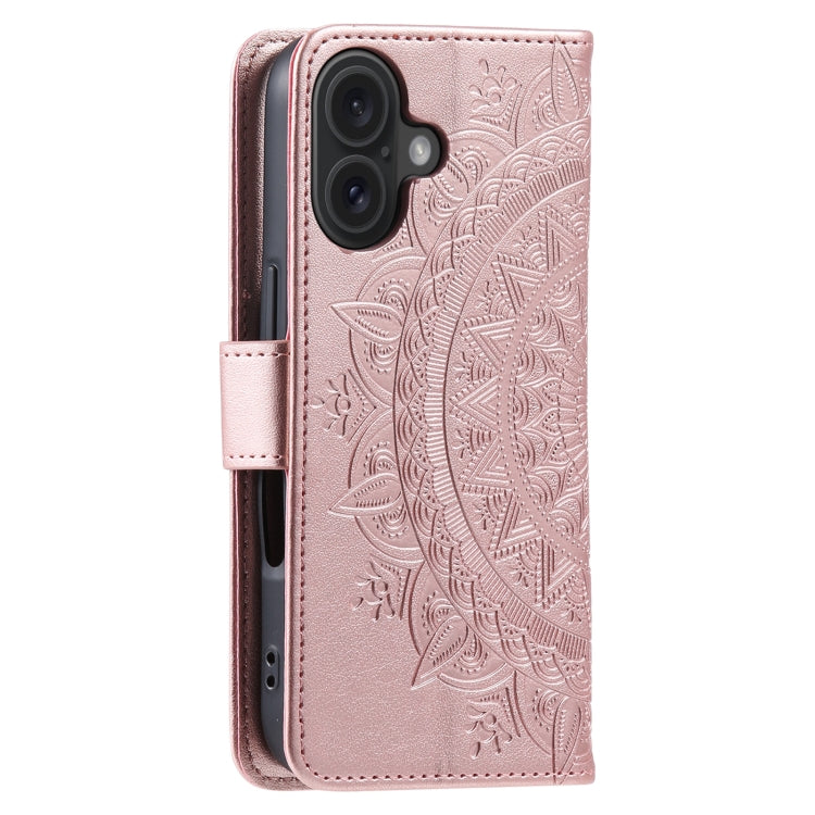 For iPhone 16 Totem Flower Embossed Leather Phone Case(Rose Gold) - iPhone 16 Cases by buy2fix | Online Shopping UK | buy2fix