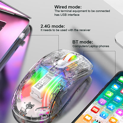 XUNFOX XYH20RGB 2.4G + BT + Wired Transparent 2400DPI RGB Light Gaming Mouse(Black) - Wireless Mice by buy2fix | Online Shopping UK | buy2fix