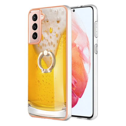 For Samsung Galaxy S21 5G Electroplating Dual-side IMD Phone Case with Ring Holder(Draft Beer) - Galaxy S21 5G Cases by buy2fix | Online Shopping UK | buy2fix