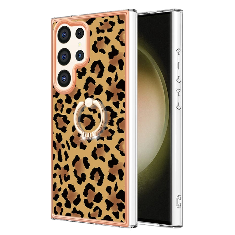 For Samsung Galaxy S24 Ultra 5G Electroplating Dual-side IMD Phone Case with Ring Holder(Leopard Print) - Galaxy S24 Ultra 5G Cases by buy2fix | Online Shopping UK | buy2fix