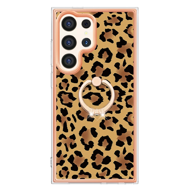 For Samsung Galaxy S24 Ultra 5G Electroplating Dual-side IMD Phone Case with Ring Holder(Leopard Print) - Galaxy S24 Ultra 5G Cases by buy2fix | Online Shopping UK | buy2fix