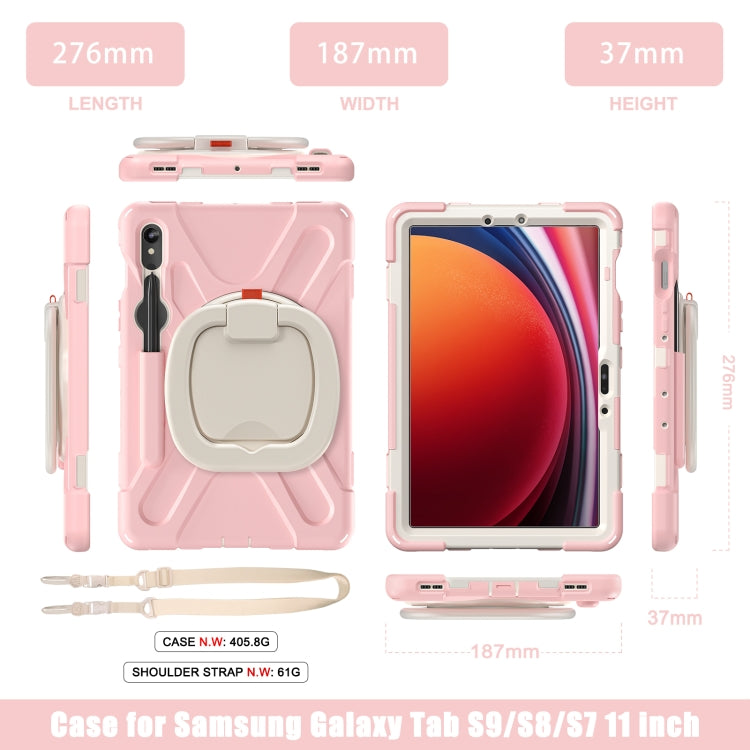 For Samsung Galaxy Tab S9 / S8 / S7 Silicone Hybrid PC Tablet Case with Holder & Shoulder Strap(Pink) - Other Galaxy Tab PC by buy2fix | Online Shopping UK | buy2fix