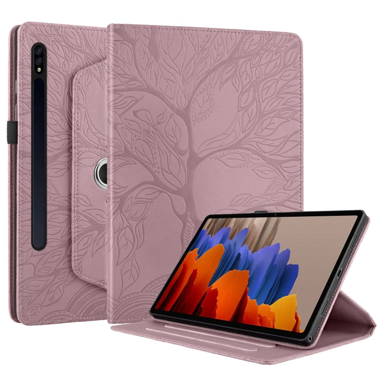 For Samsung Galaxy Tab S10+ / S9+ / S8+ Tree Life Embossed Rotation Leather Tablet Case(Rose Gold) - Tab A7 Lite T220 / T225 by buy2fix | Online Shopping UK | buy2fix