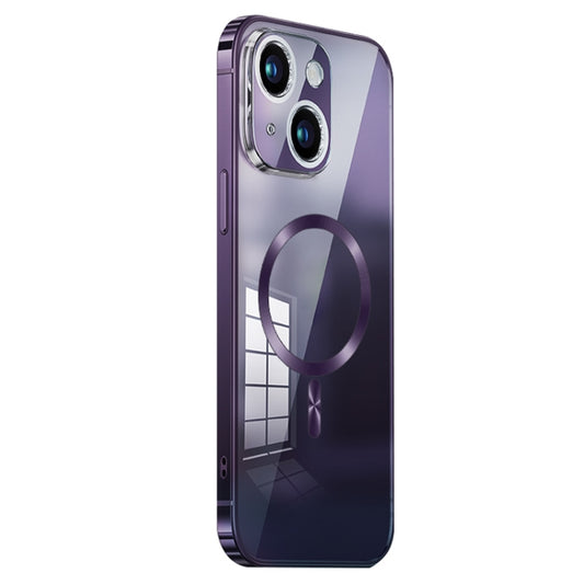 For iPhone 14 Plus MagSafe Magnetic Stainless Steel Frame Transparent TPU Phone Case(Dark Purple) - iPhone 14 Plus Cases by buy2fix | Online Shopping UK | buy2fix