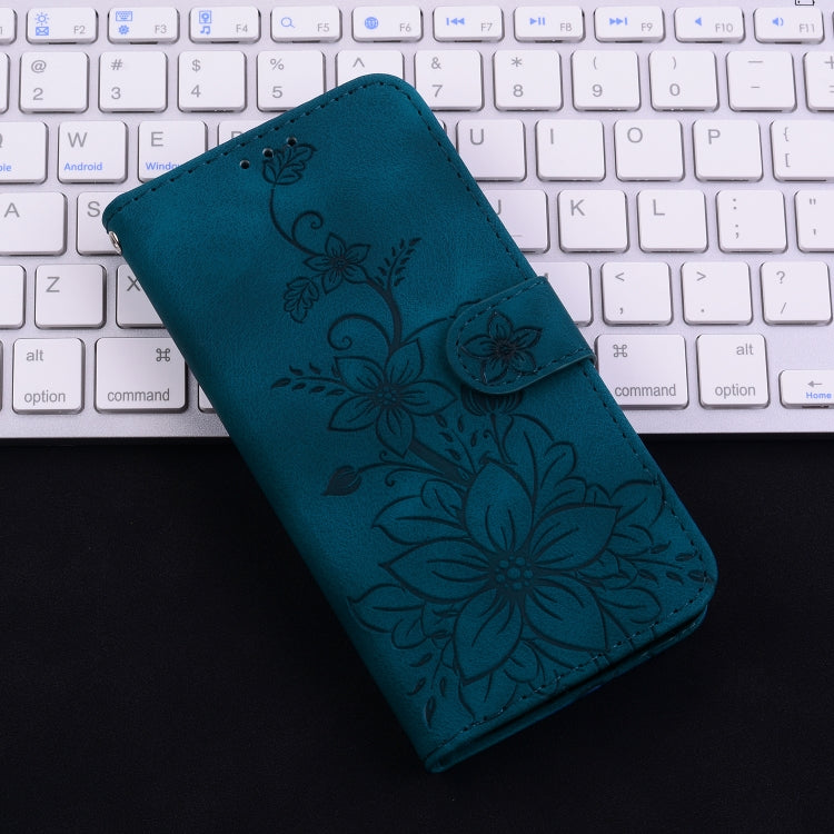 For iPhone SE 2024 Lily Embossed Leather Phone Case(Dark Blue) - More iPhone Cases by buy2fix | Online Shopping UK | buy2fix