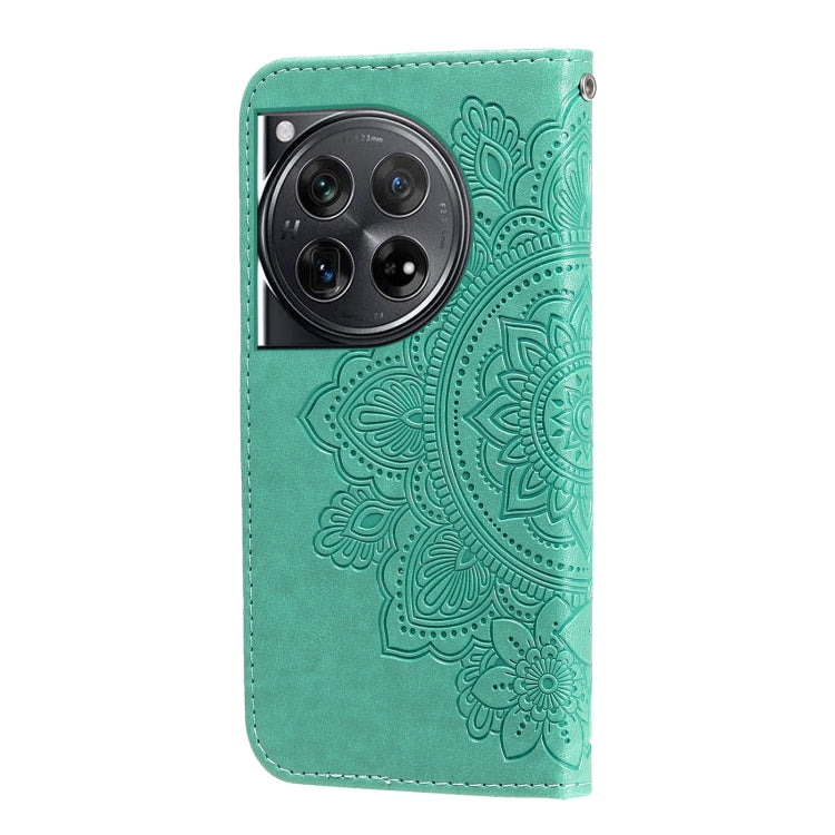 For OnePlus 12 Seven-petal Flowers Embossing Leather Phone Case(Green) - OnePlus Cases by buy2fix | Online Shopping UK | buy2fix