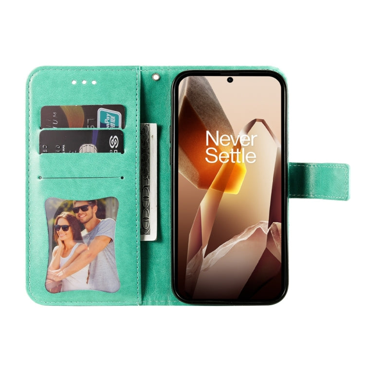 For OnePlus 13 Seven-petal Flowers Embossing Leather Phone Case(Green) - OnePlus Cases by buy2fix | Online Shopping UK | buy2fix