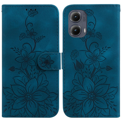 For Motorola Edge 2024 Lily Embossed Leather Phone Case(Dark Blue) - Motorola Cases by buy2fix | Online Shopping UK | buy2fix