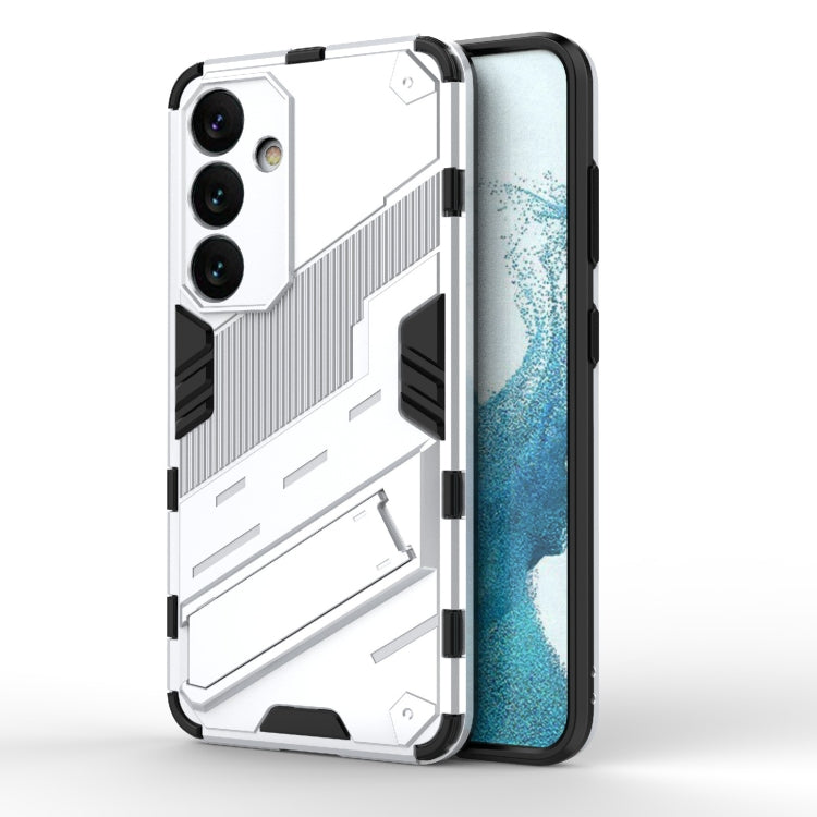 For Samsung Galaxy S24 5G Punk Armor 2 in 1 PC + TPU Shockproof Phone Case with Invisible Holder(White) - Galaxy S24 5G Cases by buy2fix | Online Shopping UK | buy2fix