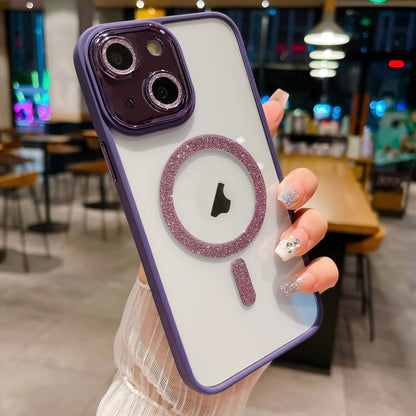 For iPhone 13 MagSafe Gradient Color Glitter TPU + Acrylic Phone Case with Lens Film(Purple) - iPhone 13 Cases by buy2fix | Online Shopping UK | buy2fix