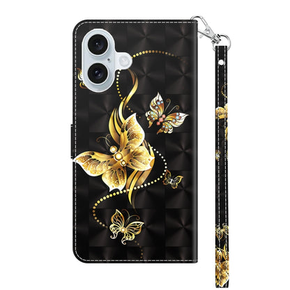 For iPhone 16 Plus 3D Painted Leather Phone Case(Golden Swallow Butterfly) - iPhone 16 Plus Cases by buy2fix | Online Shopping UK | buy2fix