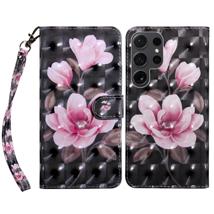 For Samsung Galaxy S24 Ultra 5G 3D Painted Leather Phone Case(Pink Flower) - Galaxy S24 Ultra 5G Cases by buy2fix | Online Shopping UK | buy2fix