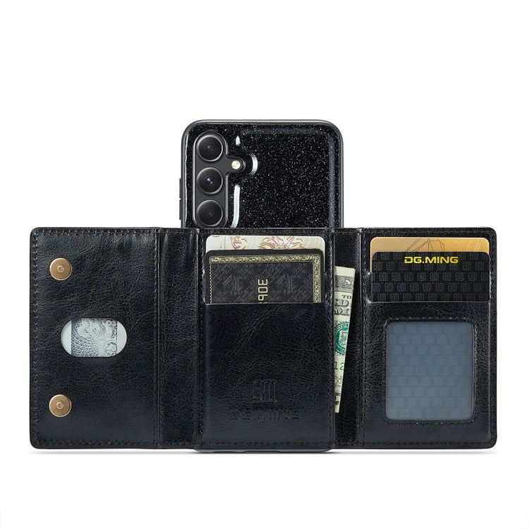 For Samsung Galaxy S23 FE 5G DG.MING M3 Series Glitter Powder Card Bag Leather Case(Black) - Galaxy S23 FE 5G Cases by DG.MING | Online Shopping UK | buy2fix