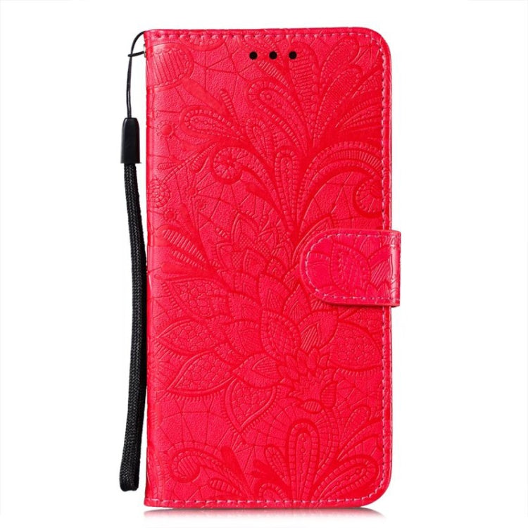 For iPhone 16 Plus Lace Flower Embossing Flip Leather Phone Case(Red) - iPhone 16 Plus Cases by buy2fix | Online Shopping UK | buy2fix