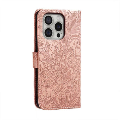 For iPhone 16 Pro Lace Flower Embossing Flip Leather Phone Case(Rose Gold) - iPhone 16 Pro Cases by buy2fix | Online Shopping UK | buy2fix