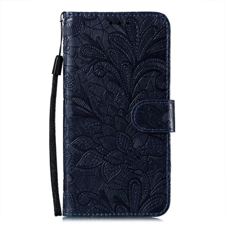 For iPhone 16 Pro Lace Flower Embossing Flip Leather Phone Case(Dark Blue) - iPhone 16 Pro Cases by buy2fix | Online Shopping UK | buy2fix