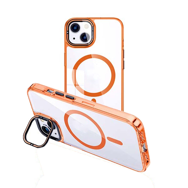 For iPhone 15 MagSafe Magnetic Invisible Holder Transparent Phone Case(Orange) - iPhone 15 Cases by buy2fix | Online Shopping UK | buy2fix