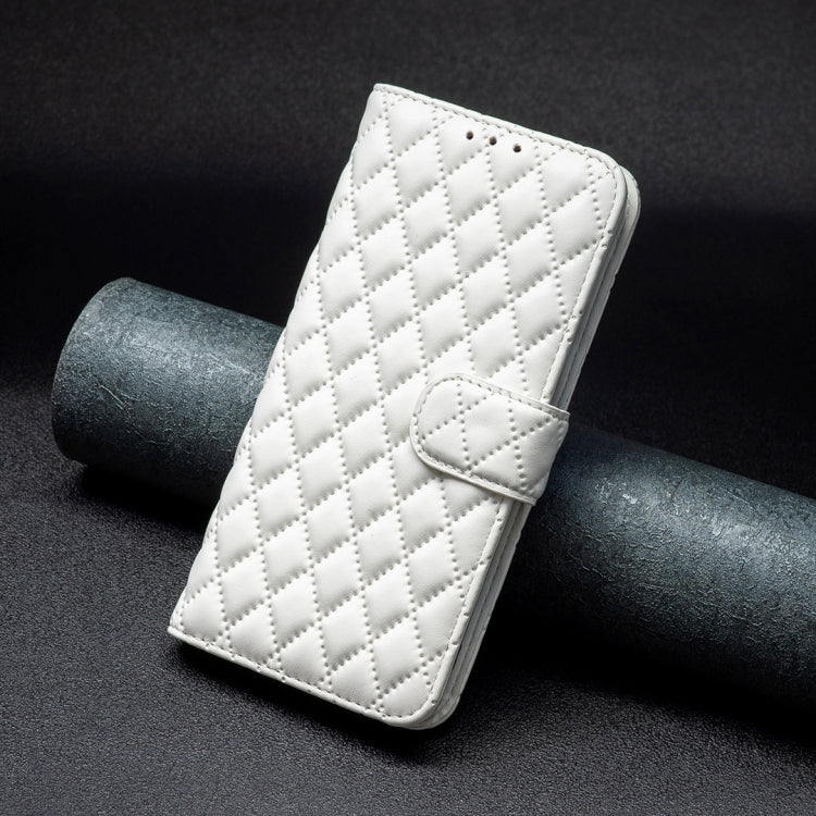For Motorola Moto G Play 2024 Diamond Lattice Wallet Flip Leather Phone Case(White) - Motorola Cases by buy2fix | Online Shopping UK | buy2fix