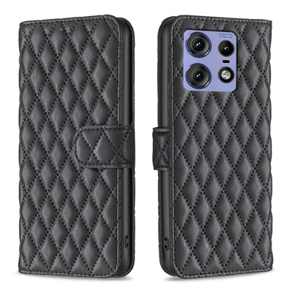 For Motorola Edge 50 Pro 5G Diamond Lattice Wallet Flip Leather Phone Case(Black) - Motorola Cases by buy2fix | Online Shopping UK | buy2fix