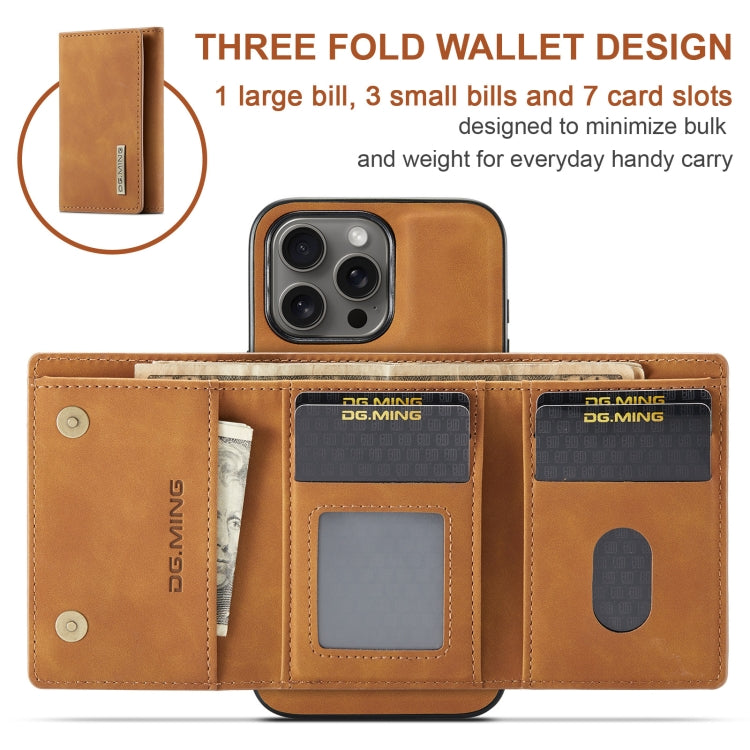 For iPhone 16 Pro DG.MING M1 Series 3-Fold Multi Card Wallet Leather Phone Case(Brown) - iPhone 16 Pro Cases by DG.MING | Online Shopping UK | buy2fix