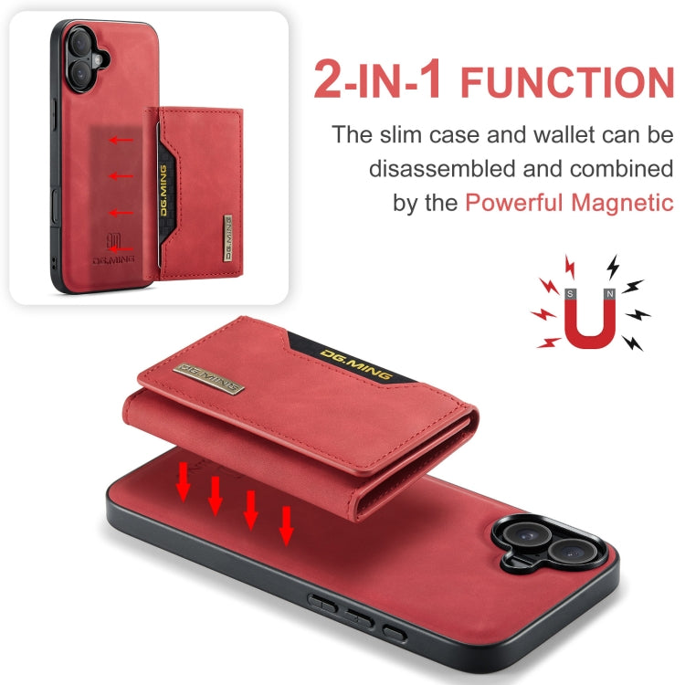 For iPhone 16 Plus DG.MING M2 Series 3-Fold Card Bag Wallet Leather Phone Case(Red) - iPhone 16 Plus Cases by DG.MING | Online Shopping UK | buy2fix