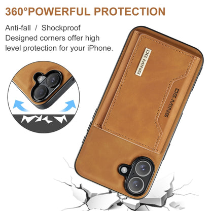 For iPhone 16 DG.MING M2 Series 3-Fold Card Bag Wallet Leather Phone Case(Brown) - iPhone 16 Cases by DG.MING | Online Shopping UK | buy2fix