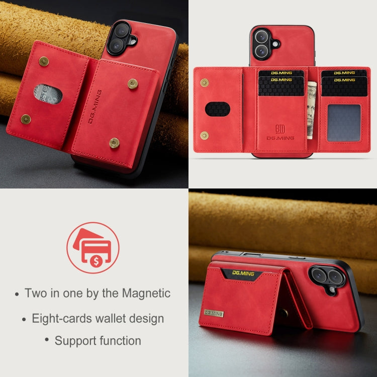 For iPhone 16 DG.MING M2 Series 3-Fold Card Bag Wallet Leather Phone Case(Red) - iPhone 16 Cases by DG.MING | Online Shopping UK | buy2fix