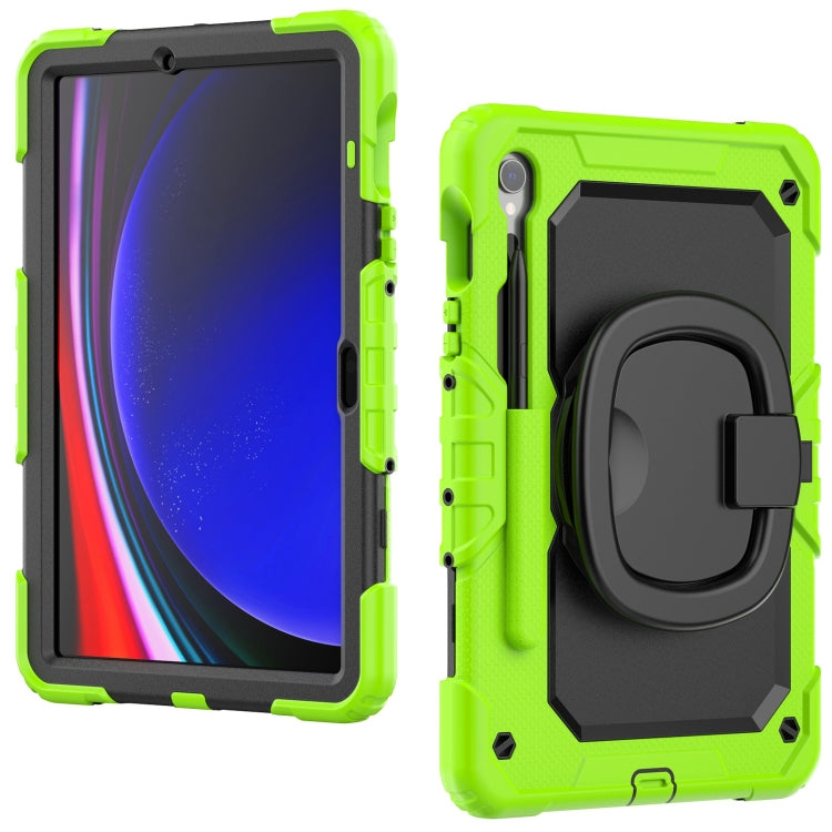 For Samsung Galaxy Tab S9 D Type Silicone Hybrid PC Tablet Case with Handle Holder(Yellow Green) - Galaxy Tab S9 Cases by buy2fix | Online Shopping UK | buy2fix