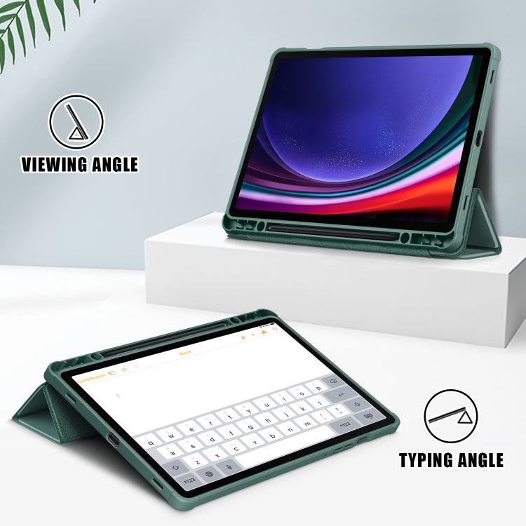 For Samsung Galaxy Tab S9 Acrylic 3-folding Smart Leather Tablet Case(Deep Green) - Galaxy Tab S9 Cases by buy2fix | Online Shopping UK | buy2fix